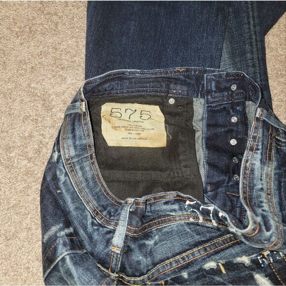 575 California Lifestyle Denim Distressed Bootcut Button Fly Jeans Size 34 x 35 - Picture 7 of 16